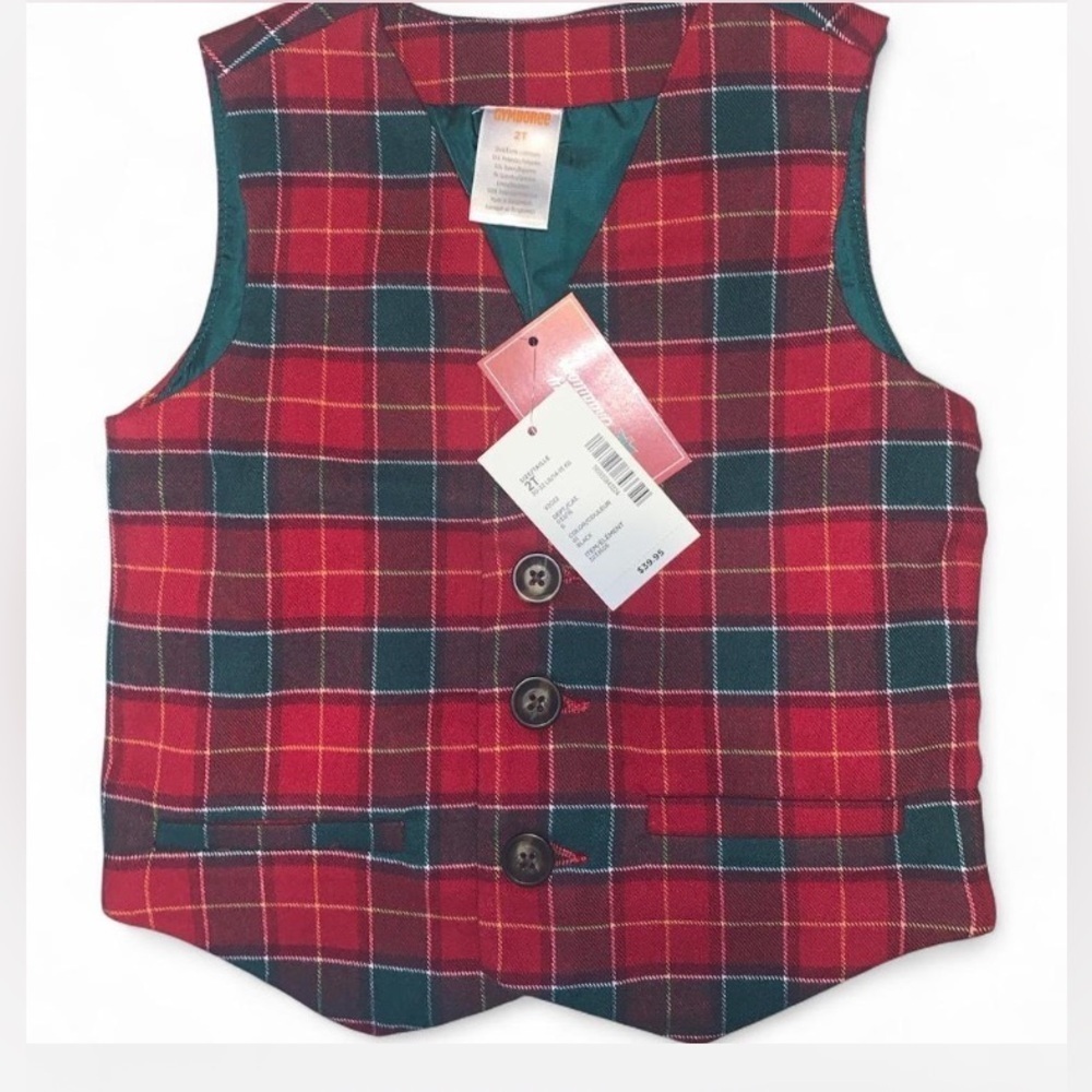 Gymboree Plaid Kids Vest - Red and Green checkered gingham Christmas holiday 2T